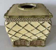 Waverly Tissue Cover Heavy Ceramic Bamboo Design Tahiti 6” Tall x 6” Wide