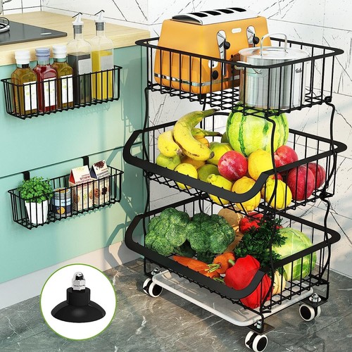 1Easylife 3 Tier Stackable Metal Wire Basket Cart with Rolling Wheels, Utility - Picture 4 of 6