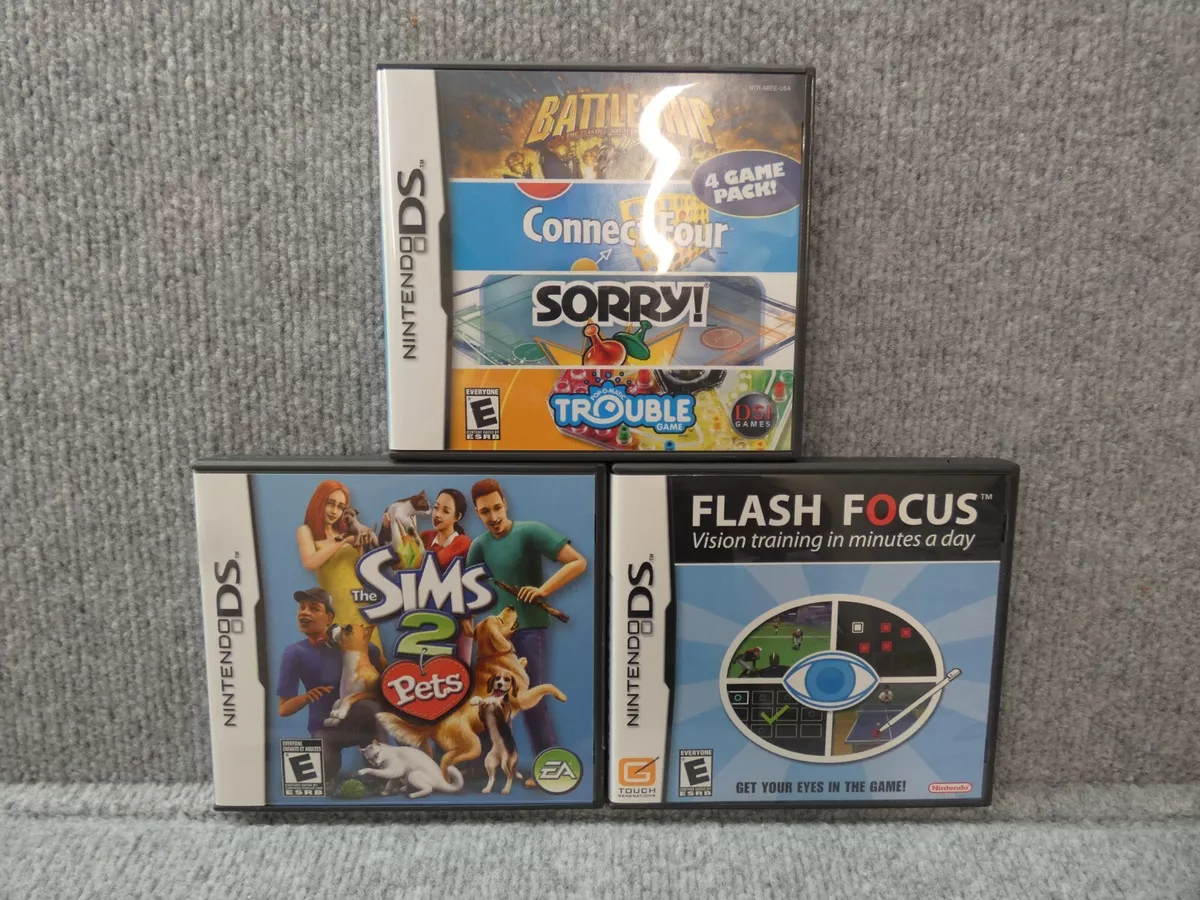 LOT 3 NINTENDO DS GAMES FLASH FOCUS SIMS 2 PETS 4 GAME PACK