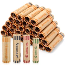 128 PCS Assorted Heavy Duty Coin Wrappers Rolls for Penny, Nickel, Quarter, Dime