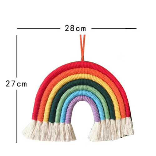 Hand Woven Rainbow Macrame Tapestry Wall Hanging Nursery Room Cloud Decor Art - Picture 5 of 20