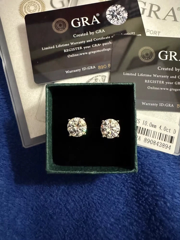 Серьги-гвоздики с муассанитом 1 карат S925+родиевое покрытие солитер сертифицированные GRA D/VVS1 - Изображение 2 из 4