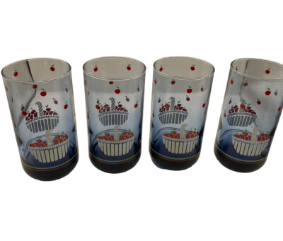 Anchor Hocking Apple Basket Drinking Glass  Water Ice Tea Heavy Set Of 4 1987
