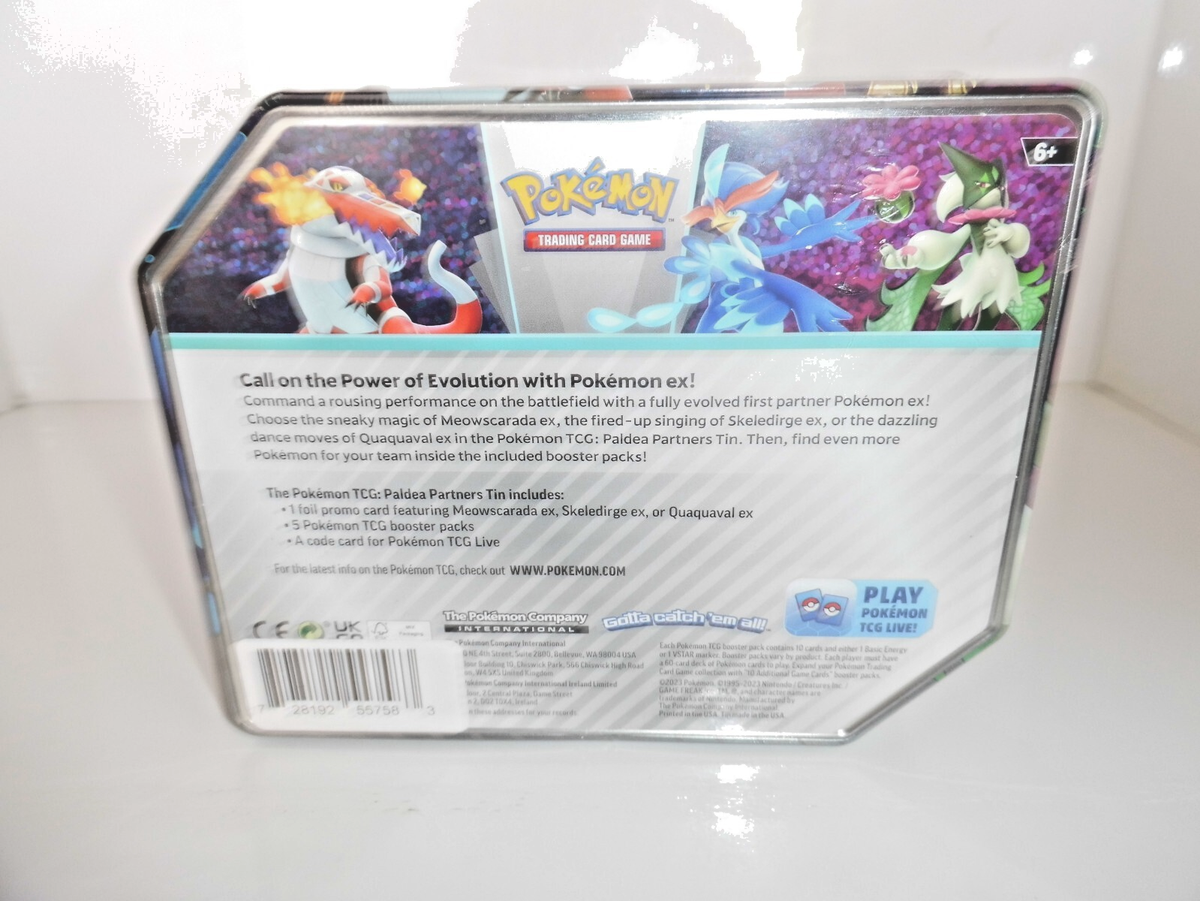 (P1) Nintendo Pokemon TCG Paldea Partners Tin Meowscarda ex 5 Booster Packs