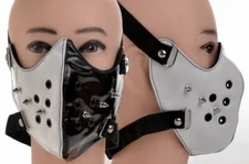 PU Leather Mask HALF FACE BLACK WHITE METAL SPIKES Halloween Cosplay BIKER SCARY