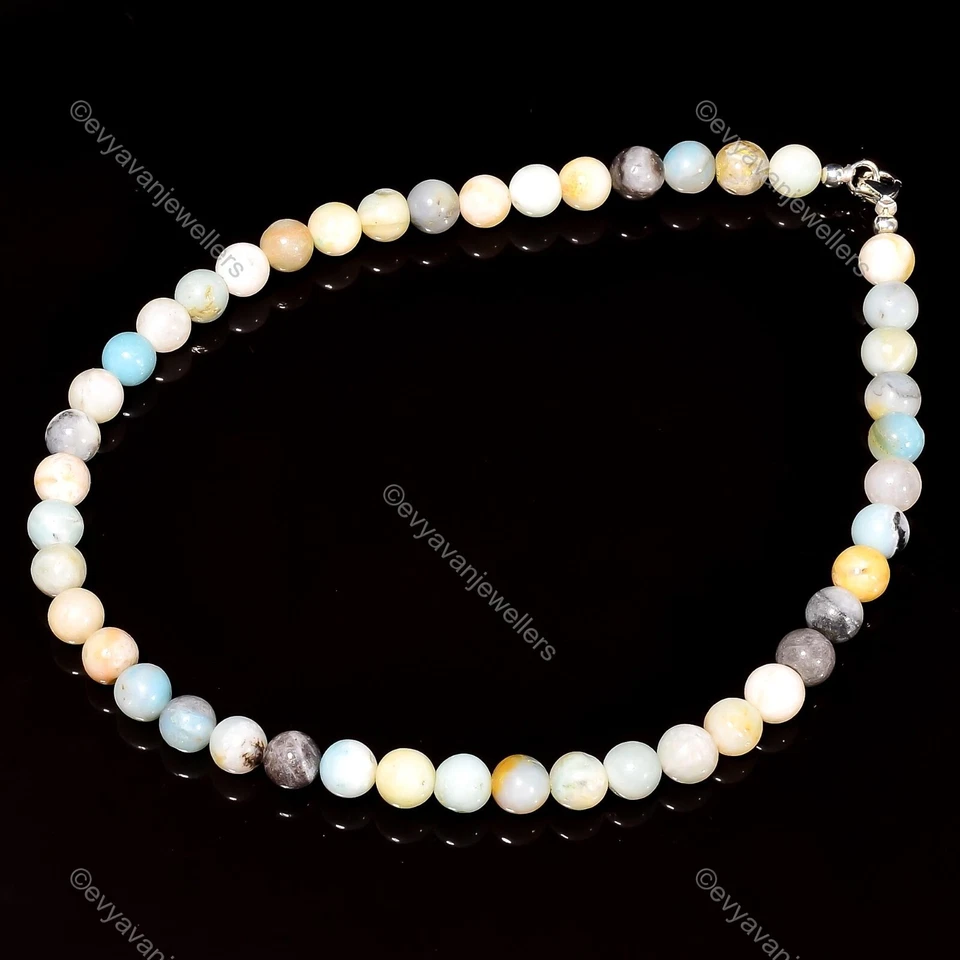 Collar ajustable con cuentas de plata 925 con piedras preciosas de amazonita múltiple para niñas Foto 3 de 4