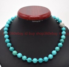 Natural 8/10/12mm Blue Turquoise Gemstone Round Beads Necklace 16-36"