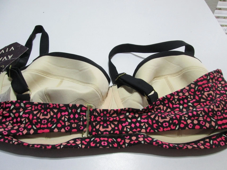 Top de bikini Ava & Viv para mujer talla 26W negro/rosa con aros correas ajustables Foto 2 de 4