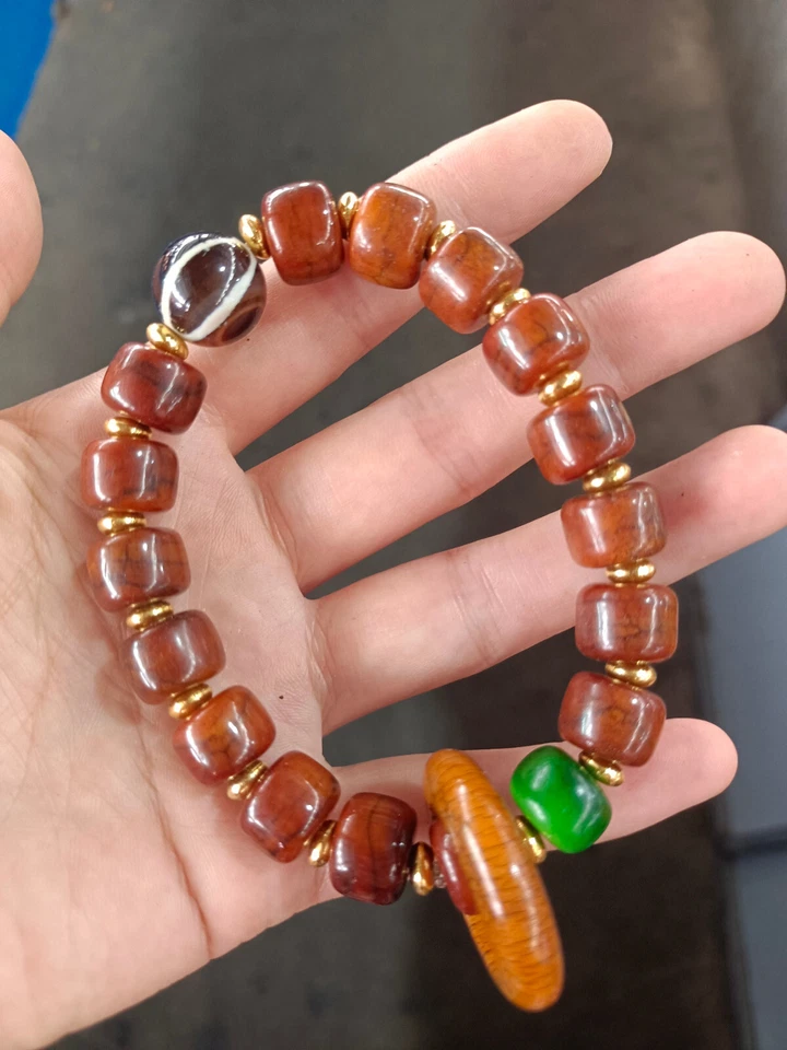 Pulsera de cuentas de hueso de ganado natural coleccionada pulseras amuleto budista tibetano Foto 4 de 4