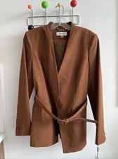 CALVIN KLEIN NWT Sz 10 Collarless Belted Brown Blazer Jacket