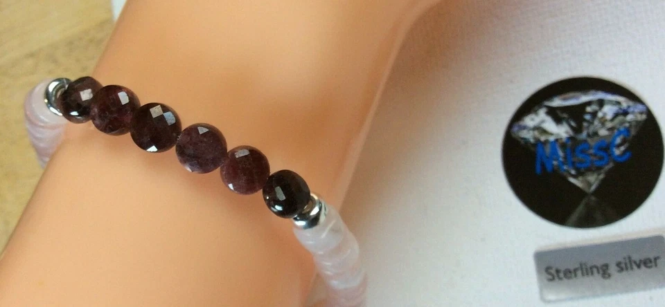 ROSE QUARTZ AND GARNET 925 STERLING SILVER BRACELET HANDMADE BY MISSC - Image 4 of 4