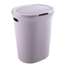 Plastic Laundry Hamper with Lid 40 Liter, Lilac, Ribbed Attractive Design