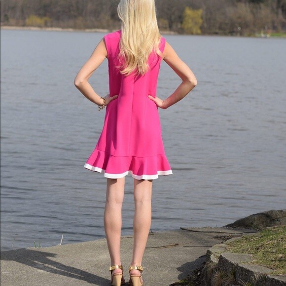 victoria beckham target pink dress NEW Victoria Beckham Target Fuchsia Twill Ruffle Hem Hot Pink Dress White S