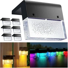 6 Packs Solar Deck Lights Outdoor LED Fence Lighting Color Glow Solar Light IP55