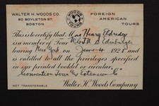 1928 Walter H Woods Foreign American Tours Certificate Edinburgh