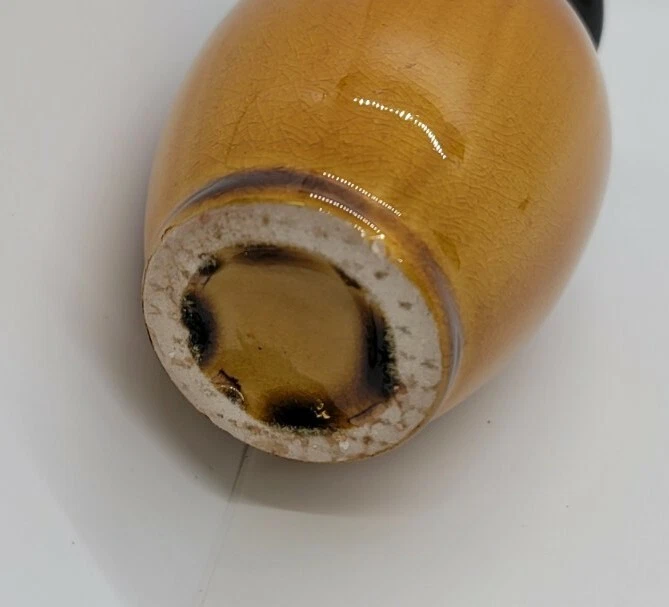 Jarrón de colección Hosley TM Potteries dorado amarillo borgoña negro brillo esmalte por goteo Foto 4 de 4