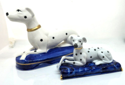 TWO Vintage Ceramic DALMATION DOGS on Pillows STAFFORDSIRE STYLE   READ BELOW
