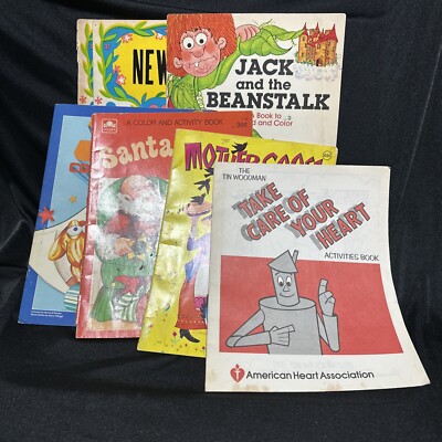 Vintage 70s-80s Coloring book lot of 7 Golden, Mother Goose The Tin Woodman, 3D