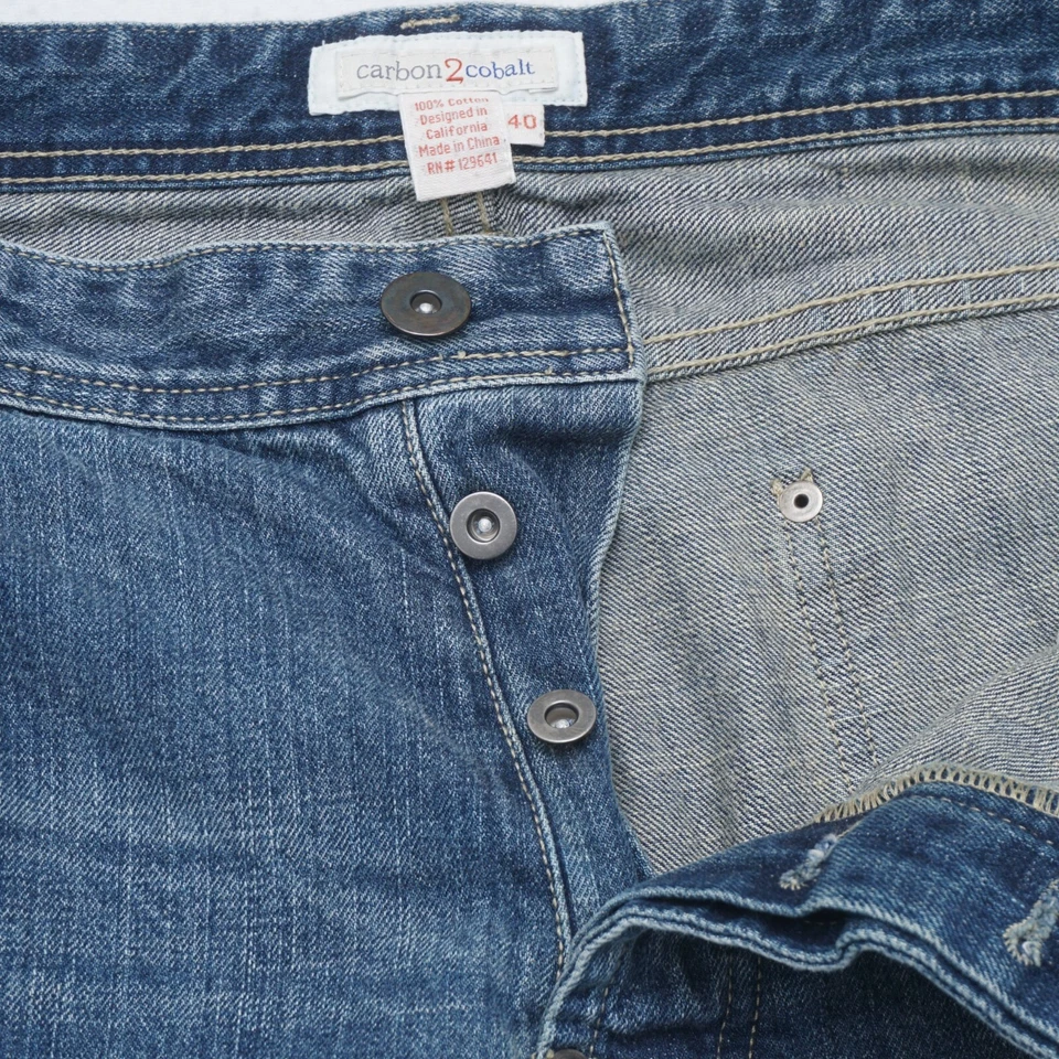 Карбоновые мужские джинсы из 2 кобальтовых прямых штанин синие джинсовые на пуговицах размер 40x29 подол - Изображение 2 из 4