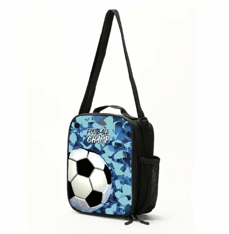 Cute Animal Sports Ball Print Backpack Set - School Bag With Lunch Bag & Pencil Case, Football Design