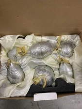 Vintage Front Gate Embellished Christmas  Ornaments Lot Of 6 Silver And Gold