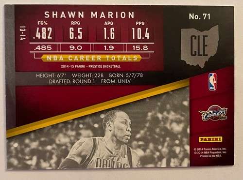 2014-15 Panini Prestige Black Shawn Marion card 71 #D 1/1 One of One - Picture 2 of 2