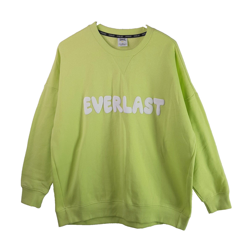 Everlast Fleece Sweatshirt Womens Size 12 Neon Green Embossed Logo Crew Jumper