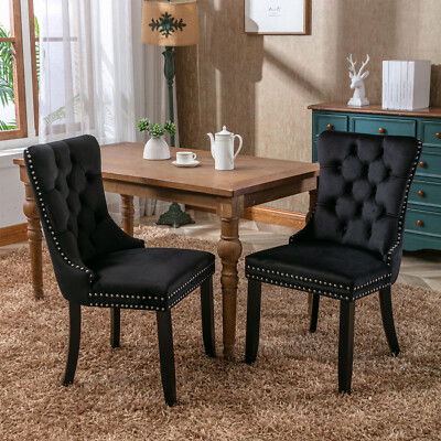 Velvet Upholstered Dining Chairs Set of Button Tufted Back