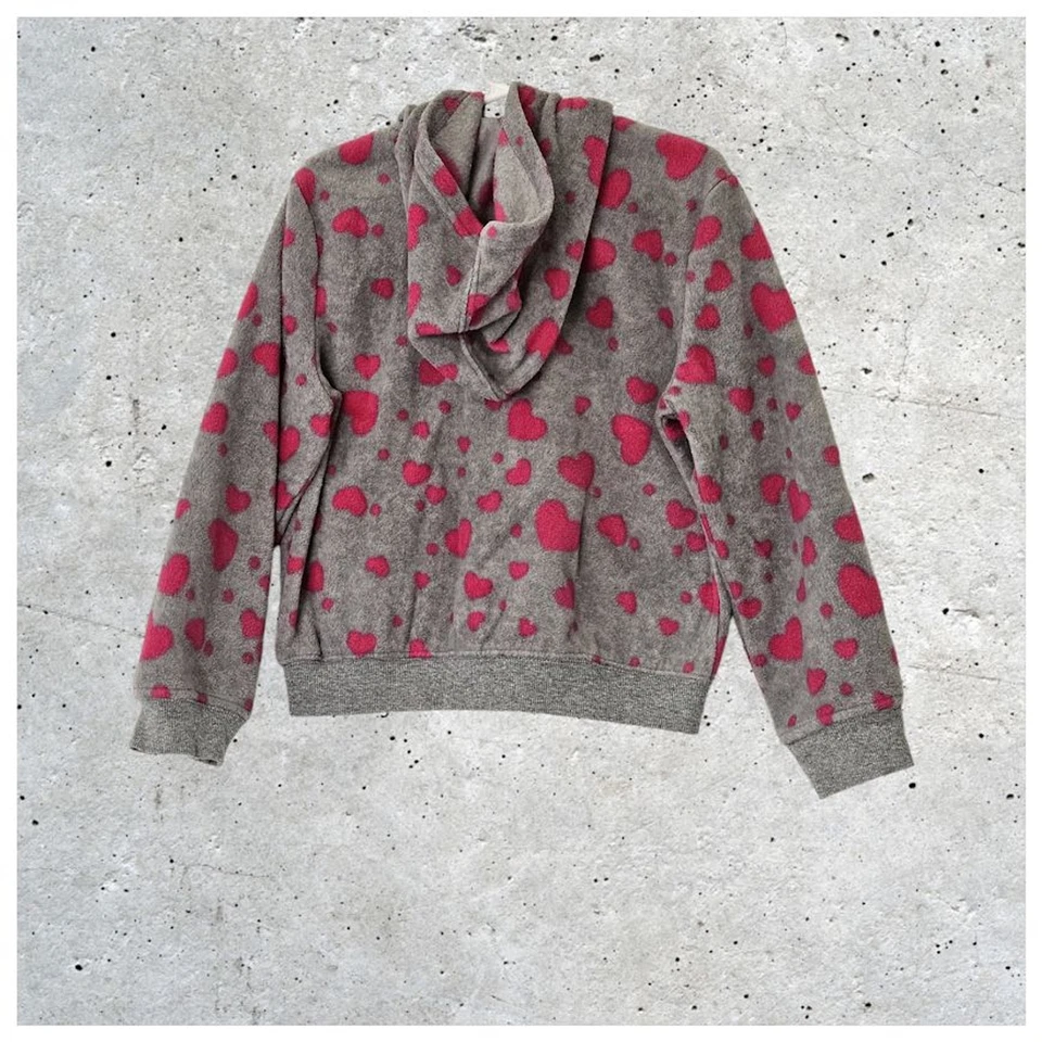 Gymboree Girls Long Sleeve Zip Grey Heart Print Futshia Fleece Sweater Hoodies S - Image 2 of 4