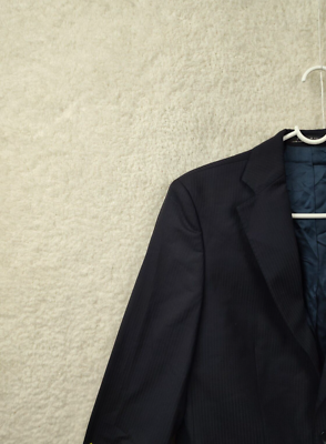 Zara Man Men Suit 36 Blue Striped Wool Blend Single Breasted