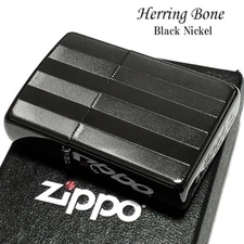 Zippo Lighter Herringbone pattern Black Nickel Silver Regular Case Japan