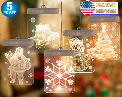 3D Hanging LED Christmas Window Lights  Snowflake Indoor Holiday Decoration 5pc 
