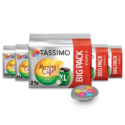 Tassimo Kapseln Morning Café Filter XL, 105 Kaffee Kapseln im Big Pack, 5er Pack