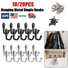 10/20x Hanging Metal Single Hook Clothes Hat Coat Robe Wall Door Hangers Hooks