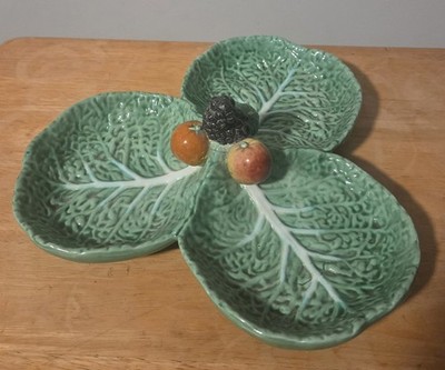 Bordallo Pinheiro Three Part Divided Cabbageware Serving Dish
