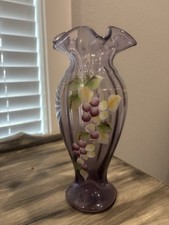 Fenton Amethyst Hand Painted Grapes Vase 3240 VC