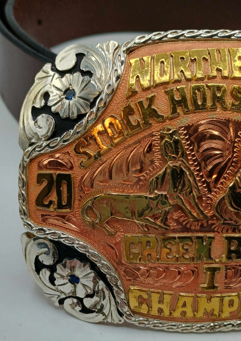 Red Bluff Buckles Cowboy Green Rider I Champion Western Trophy Leather Belt