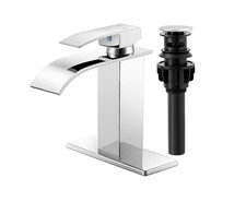 Polished Chrome Single hole 1-handle Waterfall Bathroom Faucet W/Pop Up Drain