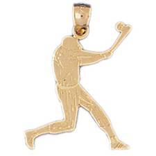 Baseball Player Charm Pendant 14k Gold