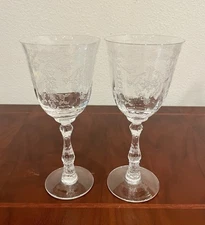 2~Lenox Navarre Clear Crystal Etched Water Goblets 7-5/8 in