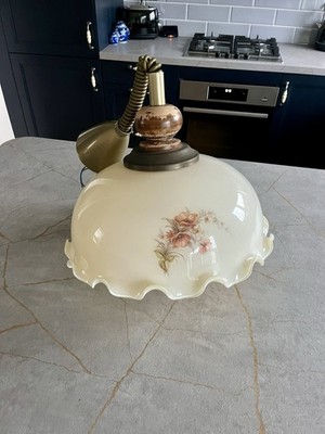 Vintage große Rise & Fall Pull Down Deckenleuchte mit Griff blickdichtes Glas