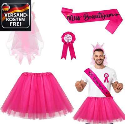 Junggesellenabschied Outfit Set für Männer Kostüm mit Schleier Tüllrock & Abzeic