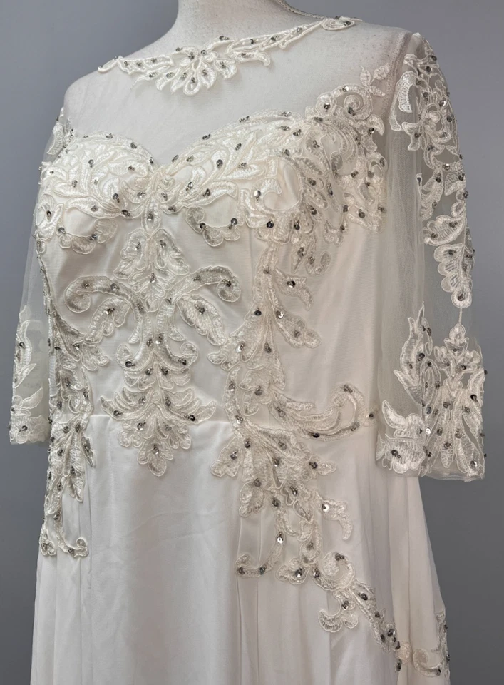 Vestido formal JJ's House marfil cuello redondo hasta el té con lentejuelas talla 16W 204911 Foto 2 de 4