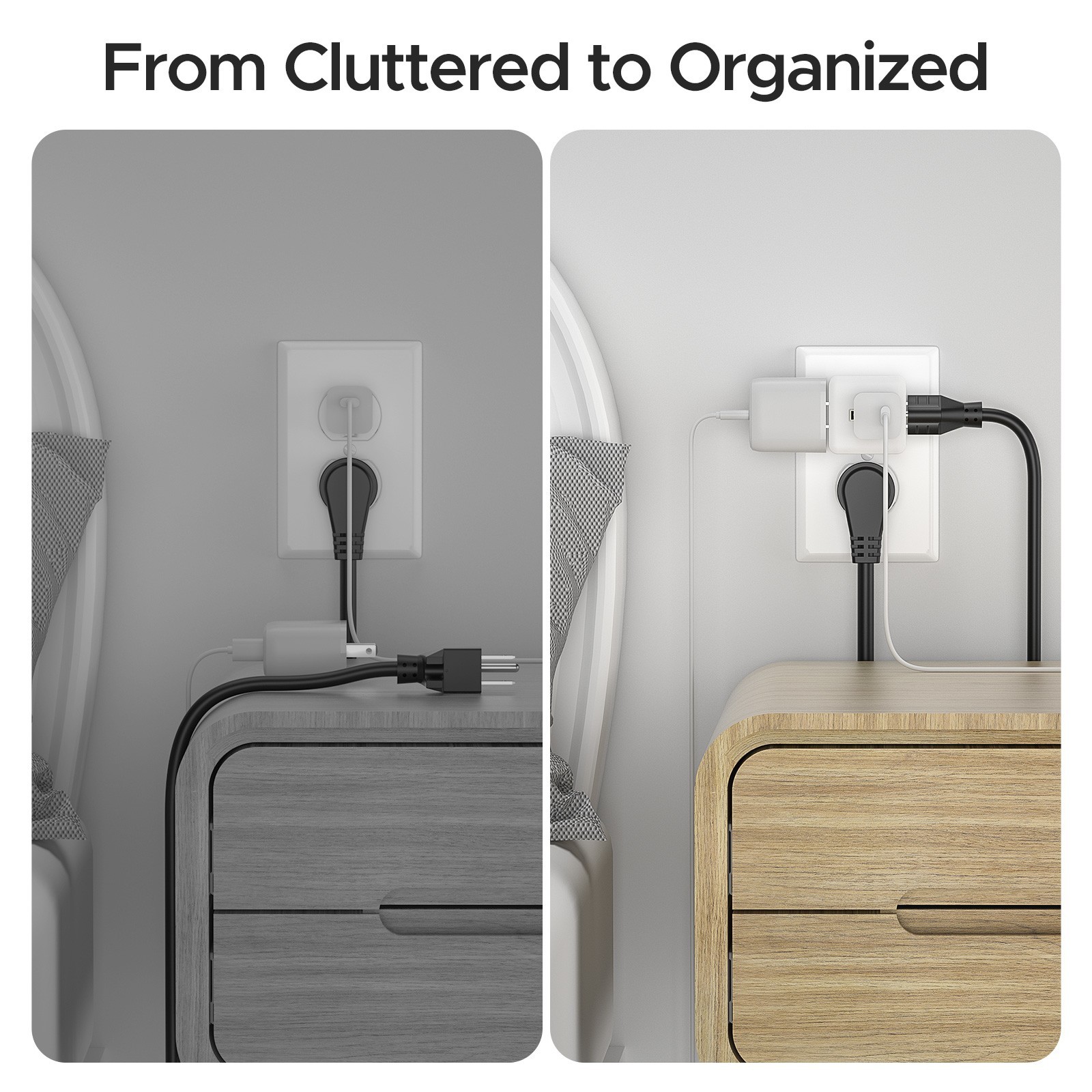 3 Outlet Extender Indoor Grounded AC Power Wall Tap Adapter Plug,ETL Listed