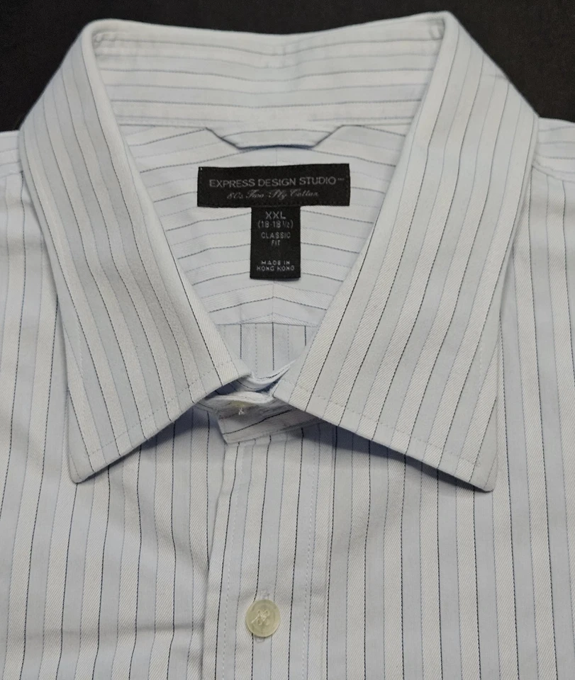 Mens Express Design Studios Long Sleeve Striped Button Up Shirt XXL 18 18 1/2 - Image 2 of 2