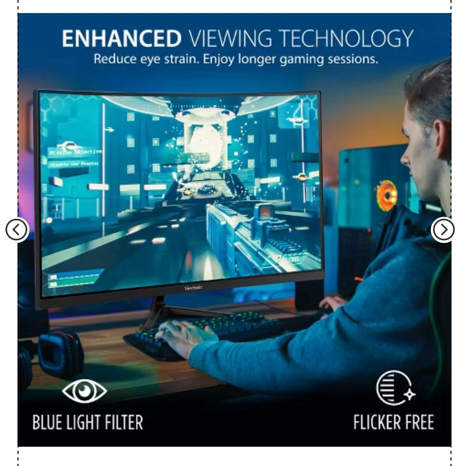 NEW ViewSonic VX3218-PC-mhd 32" Curved QHD FreeSync Premium Gaming Monitor Black - Image 2 of 4