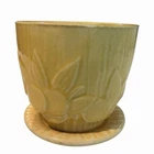 Vintage McCoy Sand Dollar Planter Yellow Sunflower Pot Attached Saucer 1940s