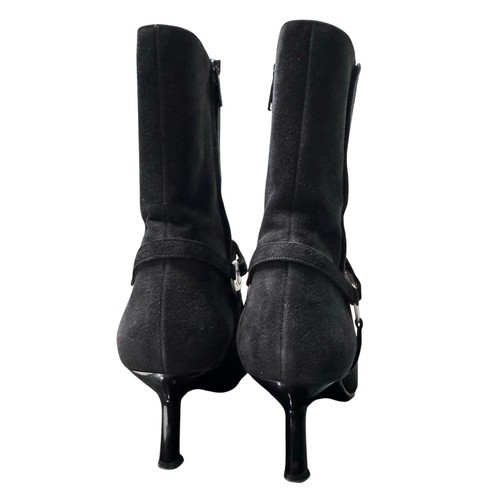 Auth Chanel Black Suede CC Buckle Zipper Kitten Heel Boots W/Box Size 36.5 - Picture 5 of 20