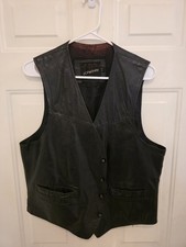 Vtg 70's JCPenney Men's Black Leather Waistcoat Motorcycle BIKER Size Large