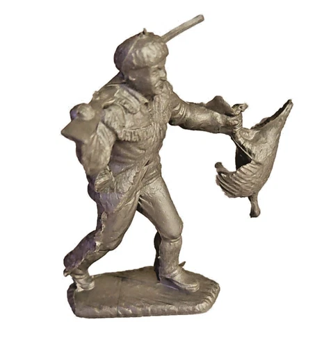 Marx Vintage Silver Alamo Frontiersman w Turkey Pheasant Plastic Playset Figure